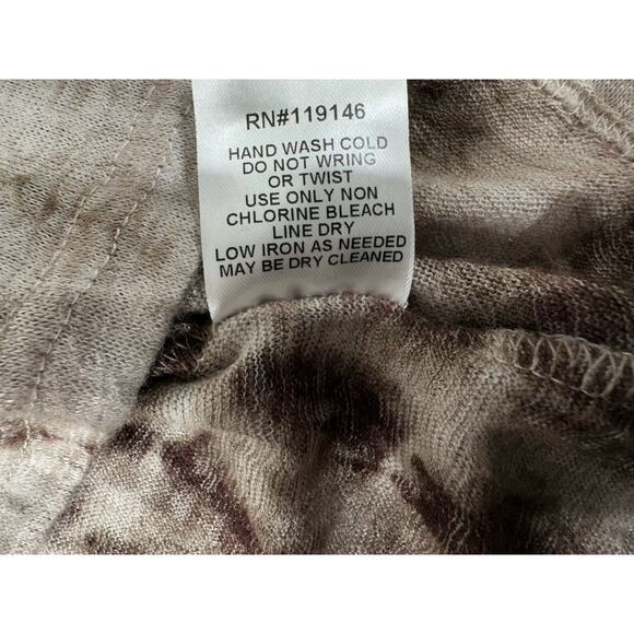 JodiFL Womens Shirt Blouse Sz Small Semi Sheer Brown Cream Tie Dye Lace Up Neck - Picture 5 of 10